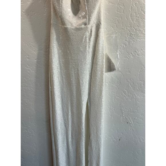 B. Smart White Sequin Gown with Slit & Adjustable Straps — Size 3/4, NWOT - Picture 12 of 16